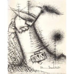 A. S. Rind, 22 x 28 Inch, Charcoal On Paper, Figurative Painting, AC-ASR-737